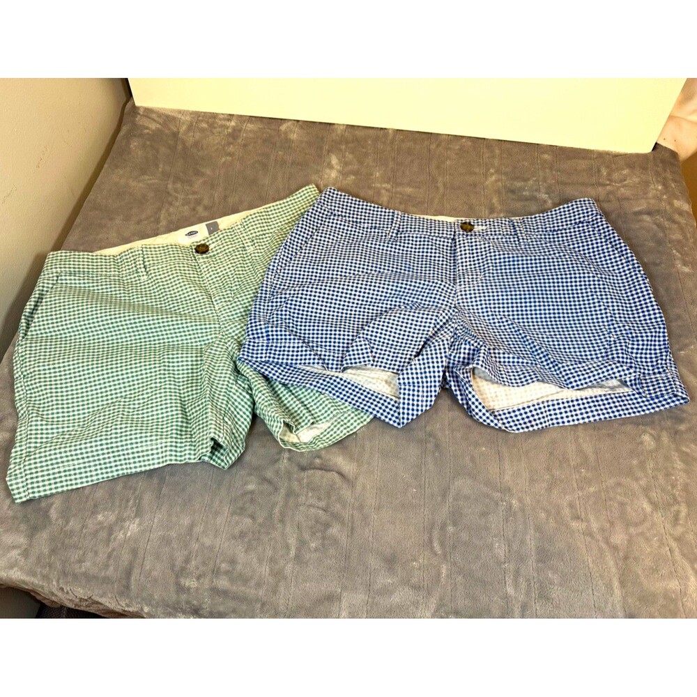 Old Navy Women’s Gingham Chino Shorts Size 2 Blue/Green Cotton Button Pockets